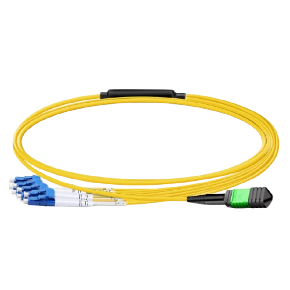 1m (3ft) MTP-12 APC (Female) to 6x LC UPC Duplex OS2 Singlemode Elite Breakout Cable, 12 Fibers, Type B, LSZH, Yellow