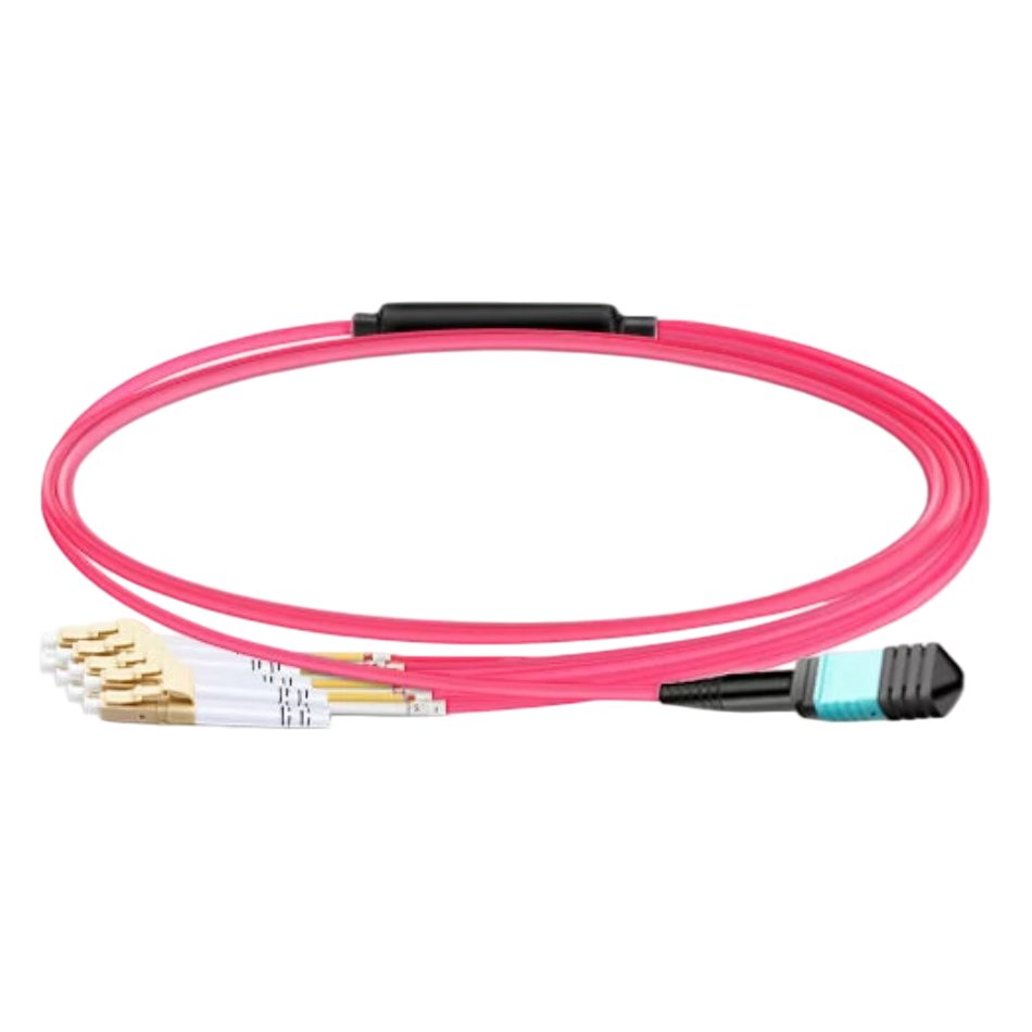 1m (3ft) MTP-8 UPC (Female) to 4x LC UPC Duplex OM4 Multimode Elite Breakout Cable, 8 Fibers, Type B, LSZH, Magenta